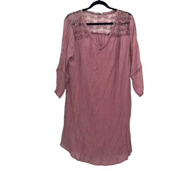 Indigo Rose Womens Lace Detail Tunic Dress 2X Mauve Polyester/Rayon Blend Machin - Picture 1 of 10